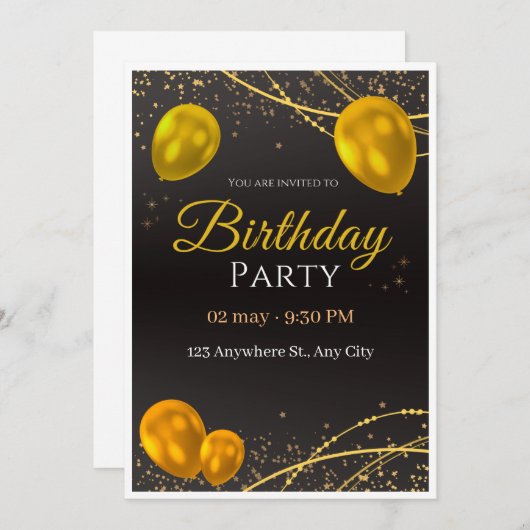 Uitnodiging voor gouden en zwarte feestdagen (Voorkant / Achterkant)