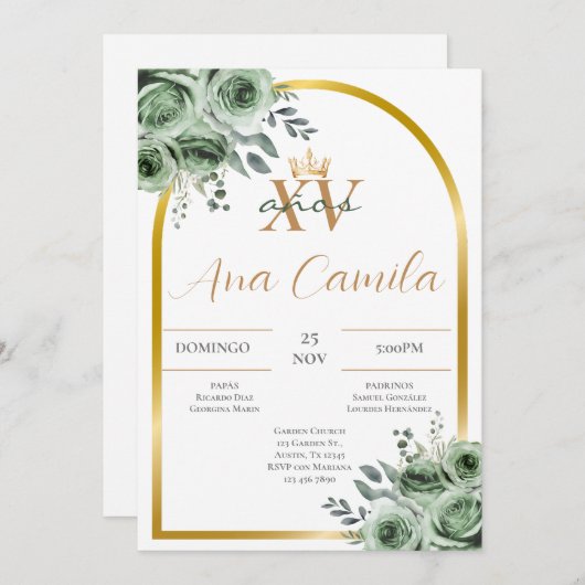 uitnodiging voor Green Quinceanera (Voorkant / Achterkant)