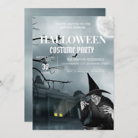 Uitnodiging voor Griezelfeest met Halloween Kostuu (Voorkant / Achterkant)