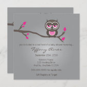 Uitnodiging voor grijze, roze en bruine uil (Voorkant / Achterkant)