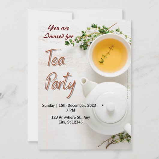 Uitnodiging voor groene biologische theepartij (Voorkant)
