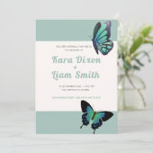 Uitnodiging voor groene Butterfly Wedding (Staand voorkant)
