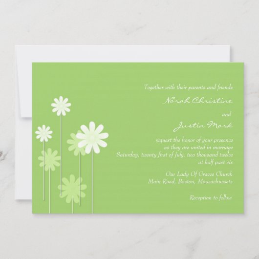 Uitnodiging voor groene Daisy Wedding (Voorkant)