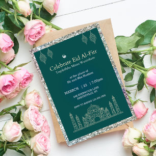 Uitnodiging voor groene eenvoudige Eid al-fitr vie