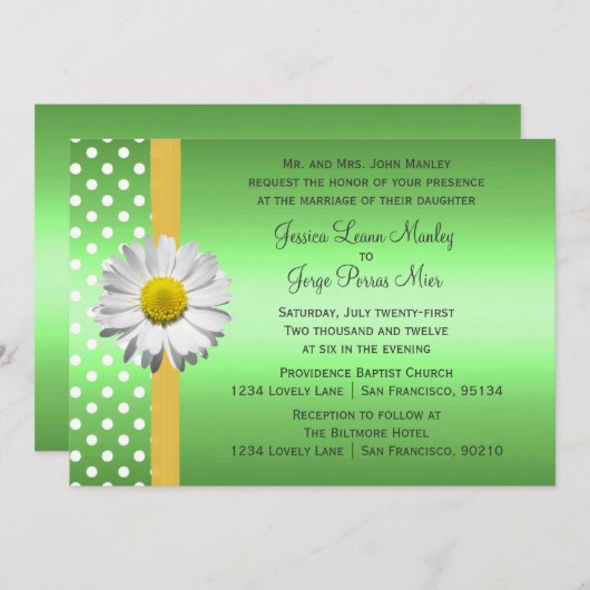 Uitnodiging voor groene en gele huwelijken (Voorkant / Achterkant)