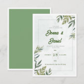 Uitnodiging voor groene Floral Wedding (Voorkant / Achterkant)