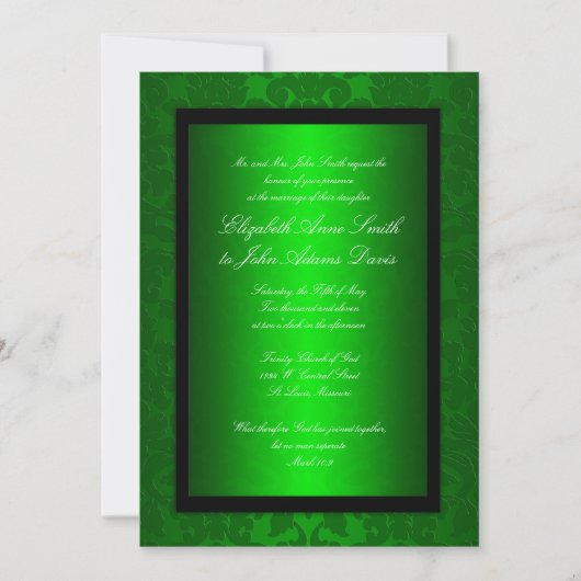 Uitnodiging voor groene Foil Damask Wedding (Voorkant)