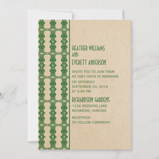 Uitnodiging voor groene kunst Deco Border Wedding (Voorkant)