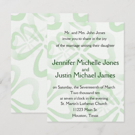 Uitnodiging voor groene Shamrock Wedding (Voorkant / Achterkant)