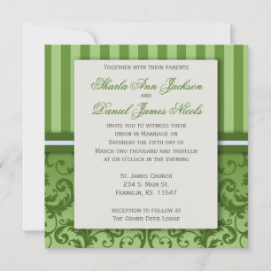 Uitnodiging voor groene striped Damask Wedding