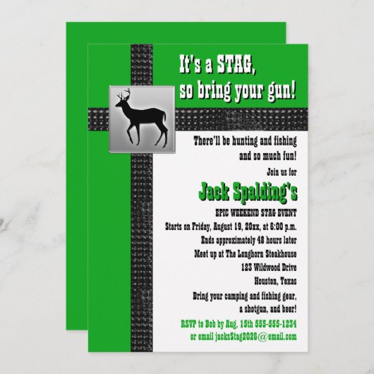 Uitnodiging voor groene, zwarte en witte hertenjac (Voorkant / Achterkant)