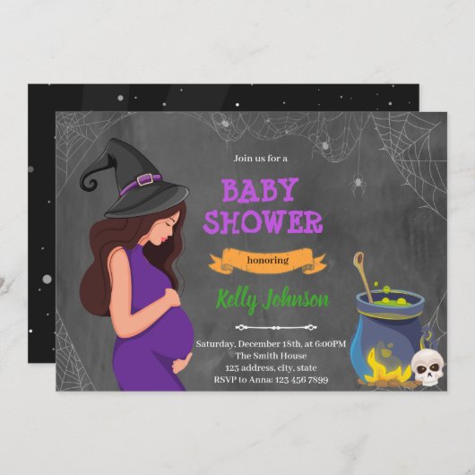 Uitnodiging voor Halloween babyshower (Voorkant / Achterkant)
