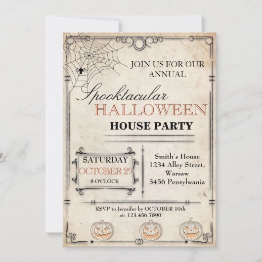 Uitnodiging voor Halloween House Party (Voorkant)