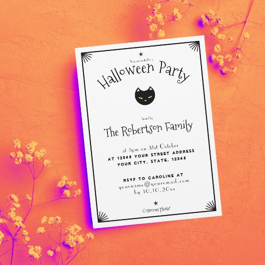 Uitnodiging voor Halloween met een Zwart-witte Kat