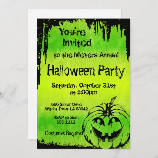 Uitnodiging voor Halloween met Pumpkin (Voorkant / Achterkant)