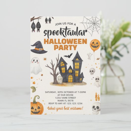 Uitnodiging voor Halloween Party (Staand voorkant)