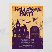 Uitnodiging voor Halloween Party – Haunted House (Voorkant / Achterkant)