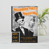 Uitnodiging voor halloween party skeleton (Staand voorkant)