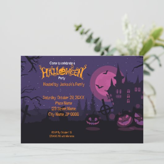 Uitnodiging voor Halloween Pumpkin Party (Staand voorkant)