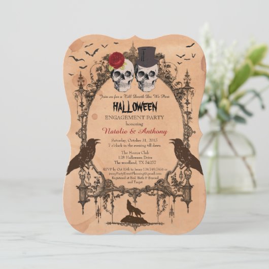 Uitnodiging voor Halloween verlovingsfeest. rustie (Staand voorkant)