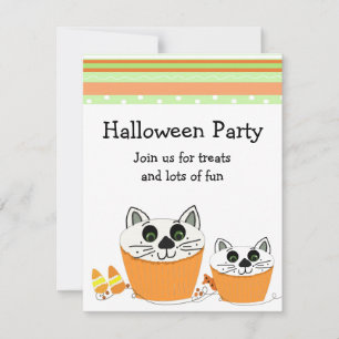 Uitnodiging voor Halloweenfeest met katten-cupcake
