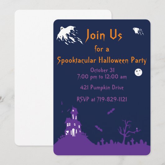 Uitnodiging voor Haunted Halloween Party (Voorkant / Achterkant)