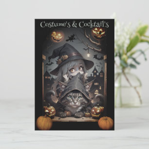 Uitnodiging voor heks en kat Halloween-feest