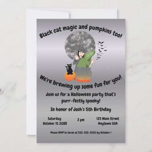 Uitnodiging voor heks en zwarte kat (Voorkant)