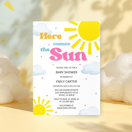 Uitnodiging voor 'Here Comes the Sun' baby shower