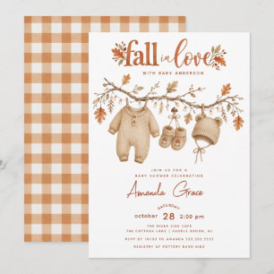 Uitnodiging voor herfst baby shower 'Fall in Love'
