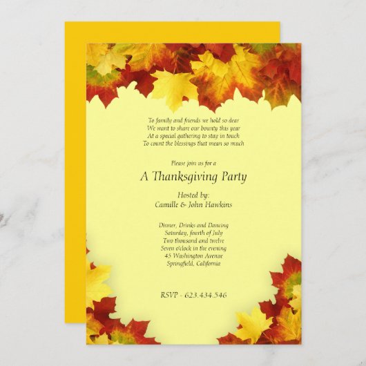 Uitnodiging voor herfst-esdoornbladeren Thanksgivi (Voorkant / Achterkant)