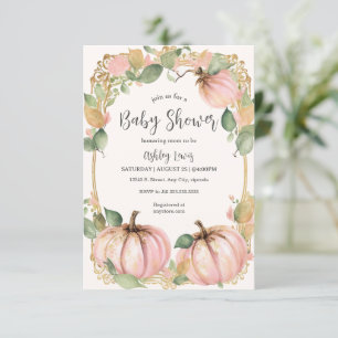 Uitnodiging voor herfst pompoen babyshower roze po