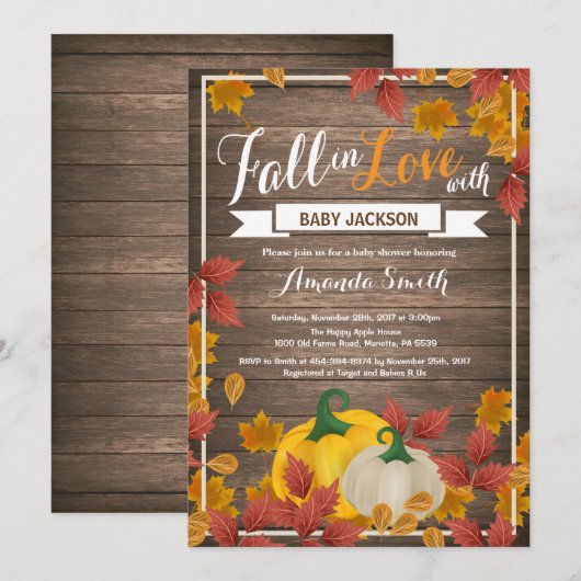 Uitnodiging voor Herfst Pumpkin-Baby shower (Voorkant / Achterkant)