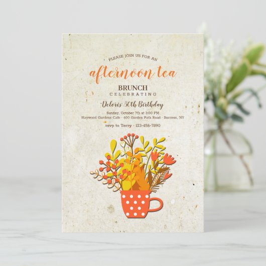 Uitnodiging voor herfstthee (Staand voorkant)
