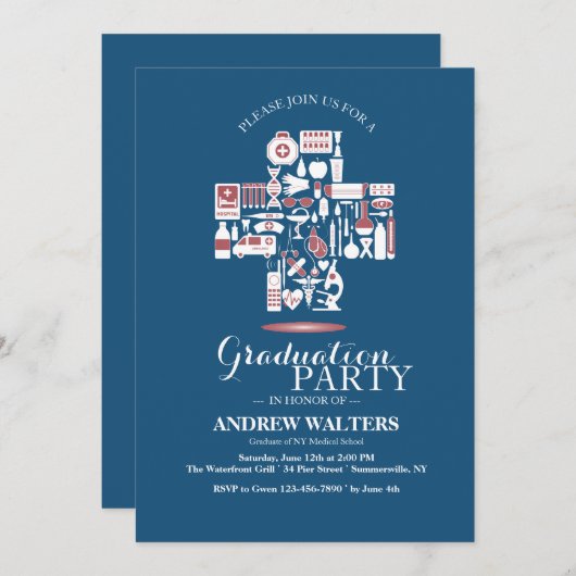 Uitnodiging voor het Afstuderen Gezondheidssymbool (Voorkant / Achterkant)