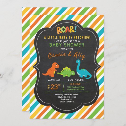 uitnodiging voor het baby shower van dinosaur (Voorkant / Achterkant)