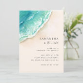 Uitnodiging voor het beach Wedding, Zee Ocean Wedd (Staand voorkant)