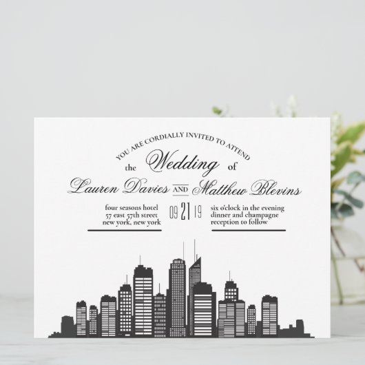 uitnodiging voor het bruiloft in new york (Staand voorkant)