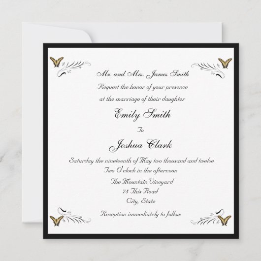 Uitnodiging voor het bruiloft van Butterflies en S (Voorkant)