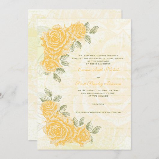 uitnodiging voor het bruiloft van rozen (Voorkant / Achterkant)