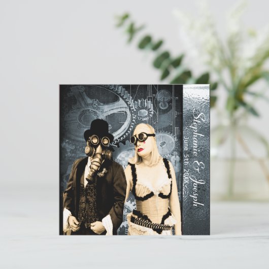 uitnodiging voor het bruiloft van steampunk (Staand voorkant)