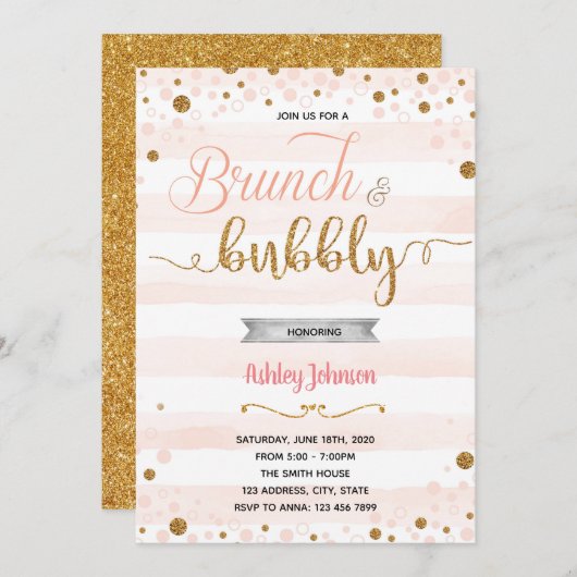 Uitnodiging voor het douchen van Brunch en bubbly (Voorkant / Achterkant)