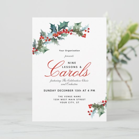 Uitnodiging voor het 'Elegant Lessons and Carols' (Staand voorkant)