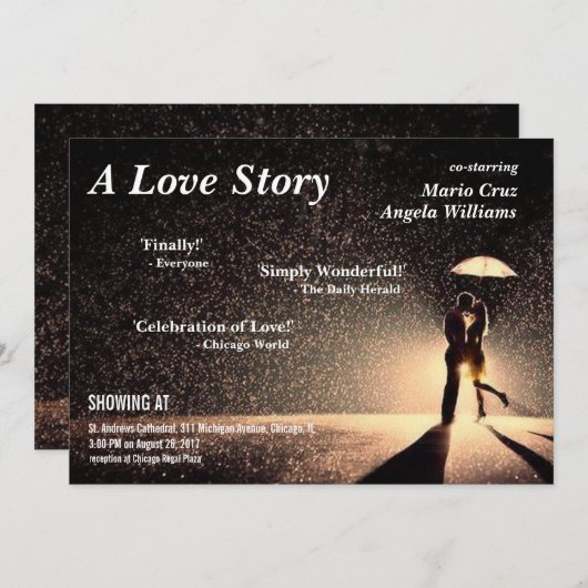 uitnodiging voor het filmpje bruiloft (Voorkant / Achterkant)