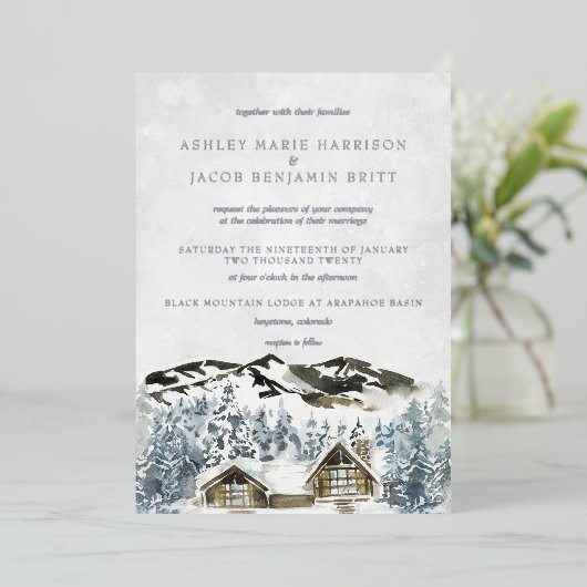 Uitnodiging voor het huwelijk in het Rustic Winter (Staand Voorkant)