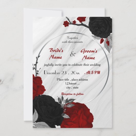 uitnodiging voor het huwelijk met rode en zwarte f (Voorkant)
