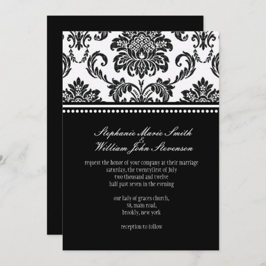 Uitnodiging voor het huwelijk tussen zwarte en wit (Voorkant / Achterkant)
