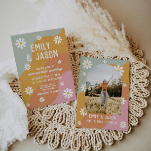 uitnodiging voor het huwelijk van retro groovy 70