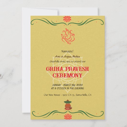 Uitnodiging voor het Indische Huis Warming Griha P (Voorkant)