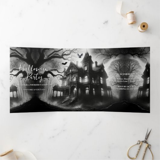 Uitnodiging voor het Macabre Manor Halloween Party (Binnen)